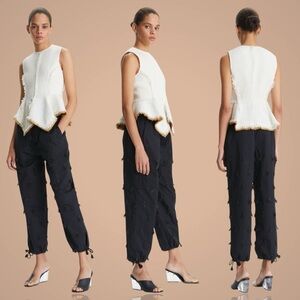 NWT Tory Burch ‘Raffia Poplin Drawstring Pant’ in Black Size 6